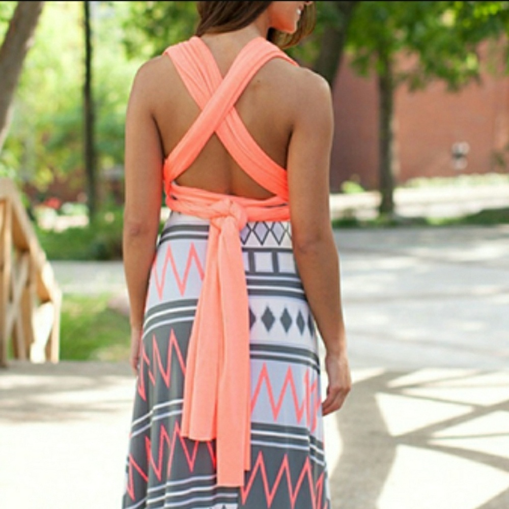 *1 L LEFT!* Coral Aztec Print Maxi Dress - Picture 3 of 6